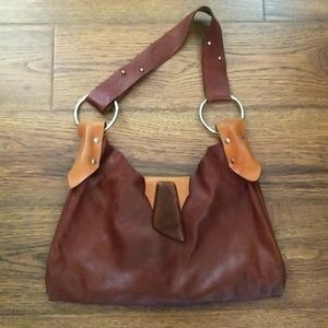 Handmade Leather purse Brown with wood closure